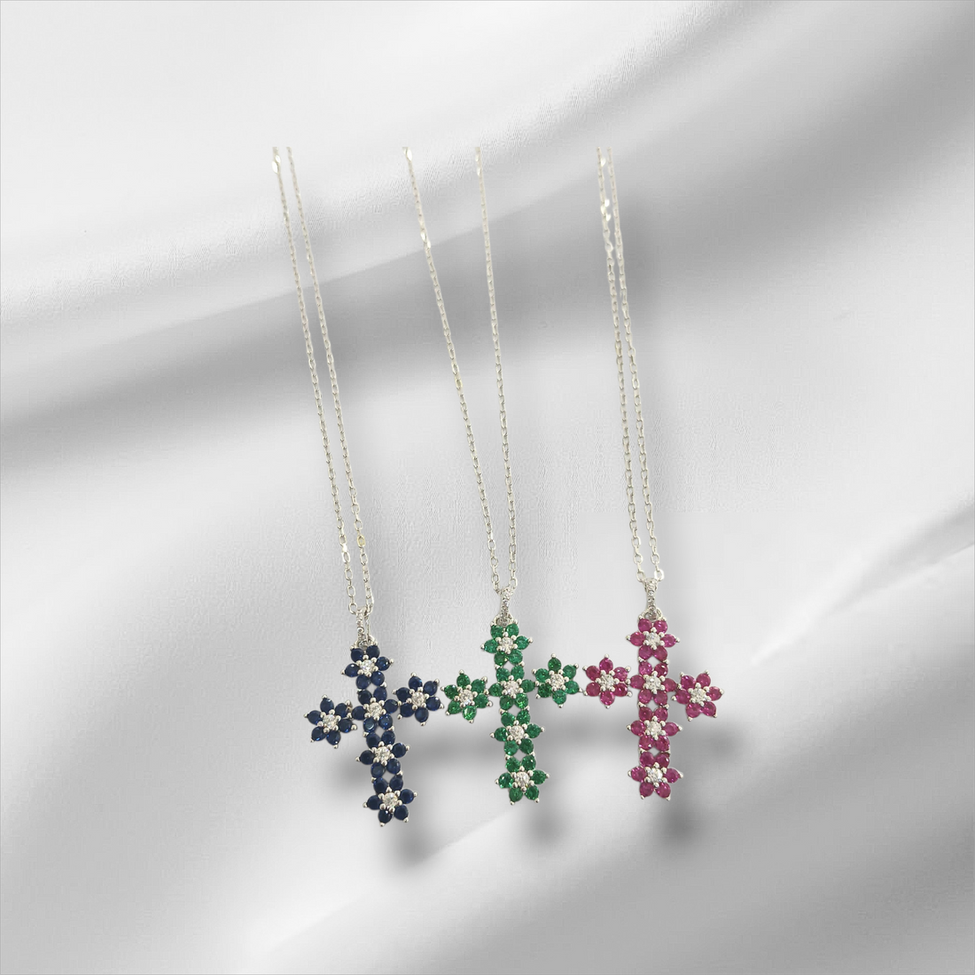 Collana Croce a  Fiore Pietre Colorate