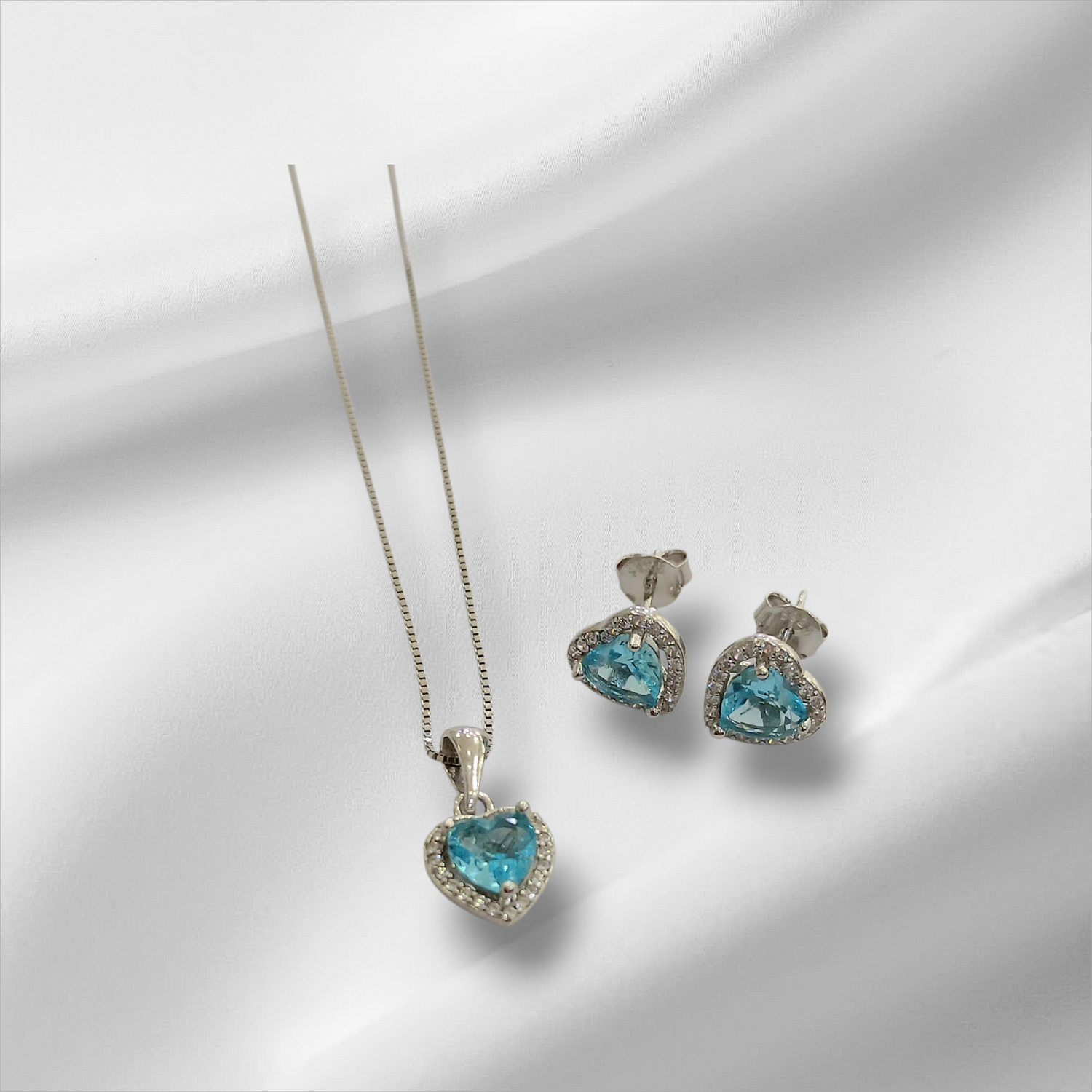 Completo Collana Orecchino Cuore Azzurro